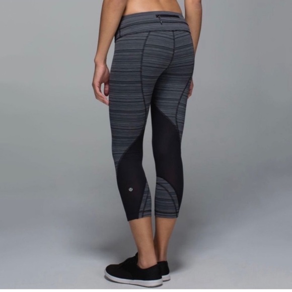 Lululemon Pants - Lululemon Run Inspire Crop II Mesh Cyber Stripe Deep Coal Black Mesh Size 4
